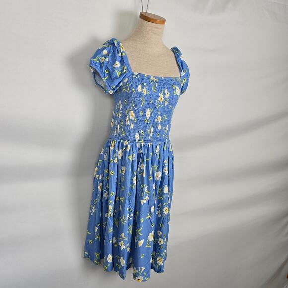 French Connection Dress Women's 6 Blue Yellow Floral Mini Cap Short Sleeve NWT - Picture 13 of 16